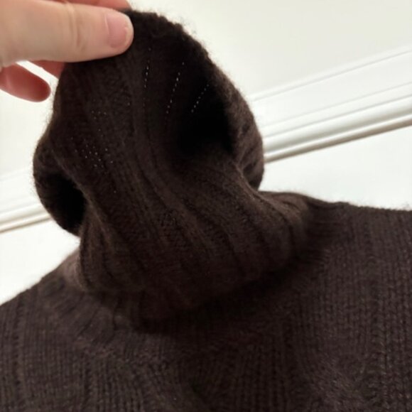POLO Ralph Lauren 100% Cable-knit Cashmere Chocolate Brown Turtleneck - Picture 9 of 9